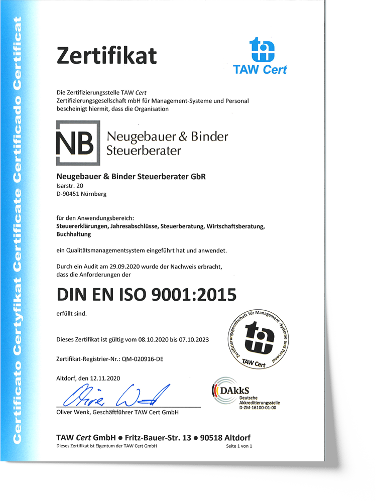 NB - Steuerberatung DIN EN ISO9001-2015